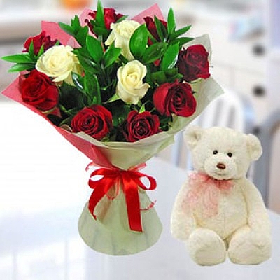 K�rm�z&Beyaz G�l buketi ve ay�c�k